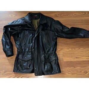 Vintage 90s M.Flues 100% Vera Pelle Italian Leather Cinch Waisted‎  Men's L Coat